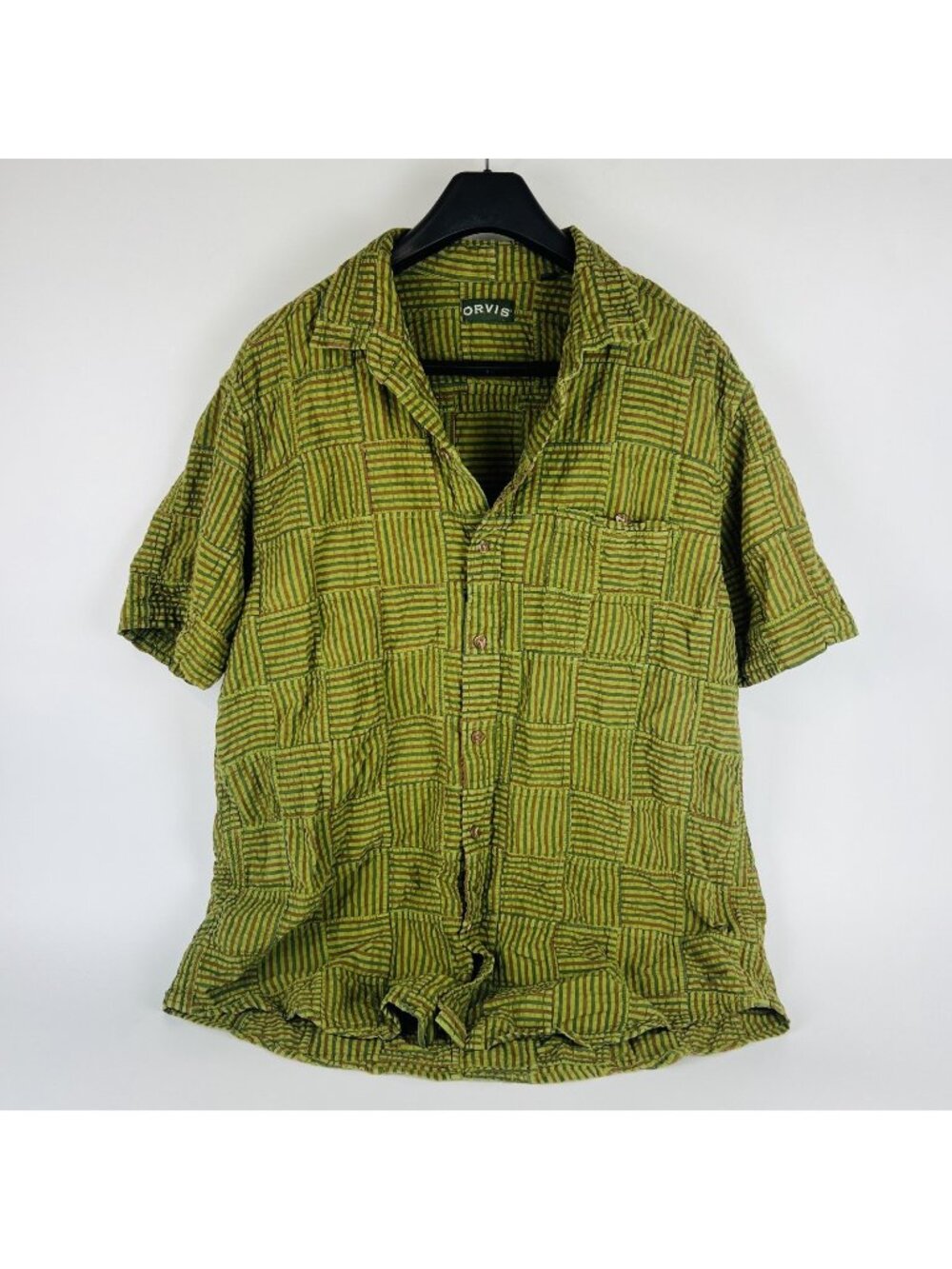 Orvis Seersucker Quilted Block Men’s Short Sleeve Button-Up Shirt XL